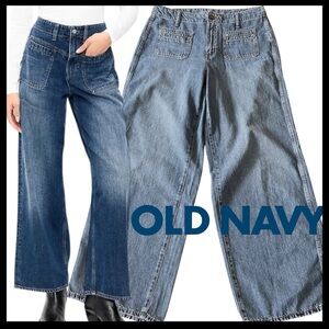 Old Navy Medium Blue Sailor Pocket High Rise Baggy Wide Leg Jeans (10 Tall)